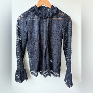 J CREW Lace Mockneck Top Black Grunge Whimsigoth Sheer Victorian Feminine Vamp 0